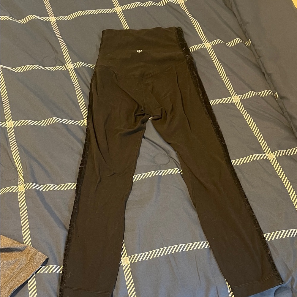 lululemon Black Crpped Leggings with Velvet Piping Detail